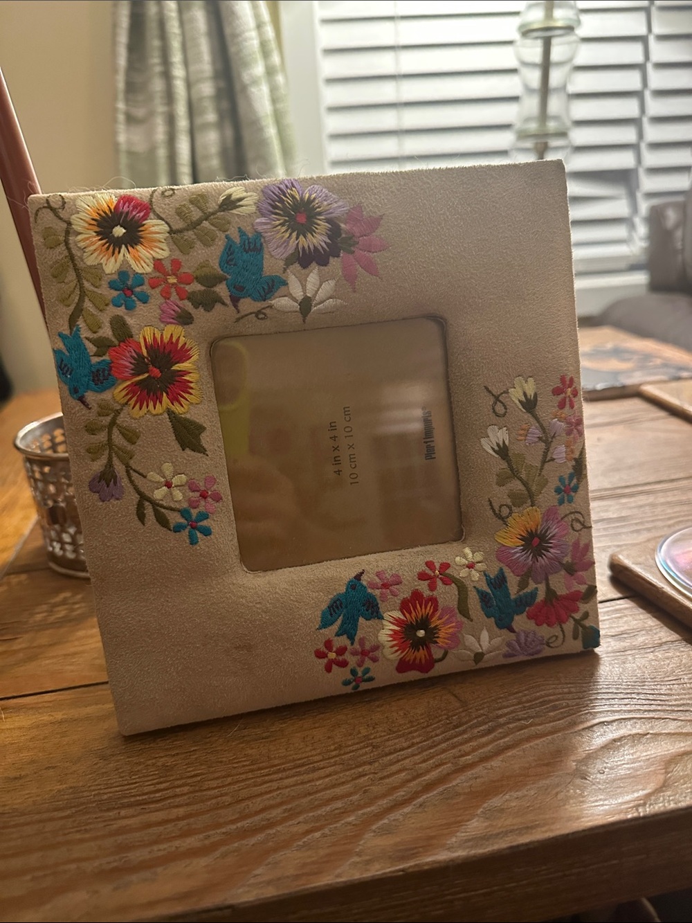 8 x 8 Boho Embroidered Floral Fabric Picture Frame Pier 1 Picture Opening 4x4.